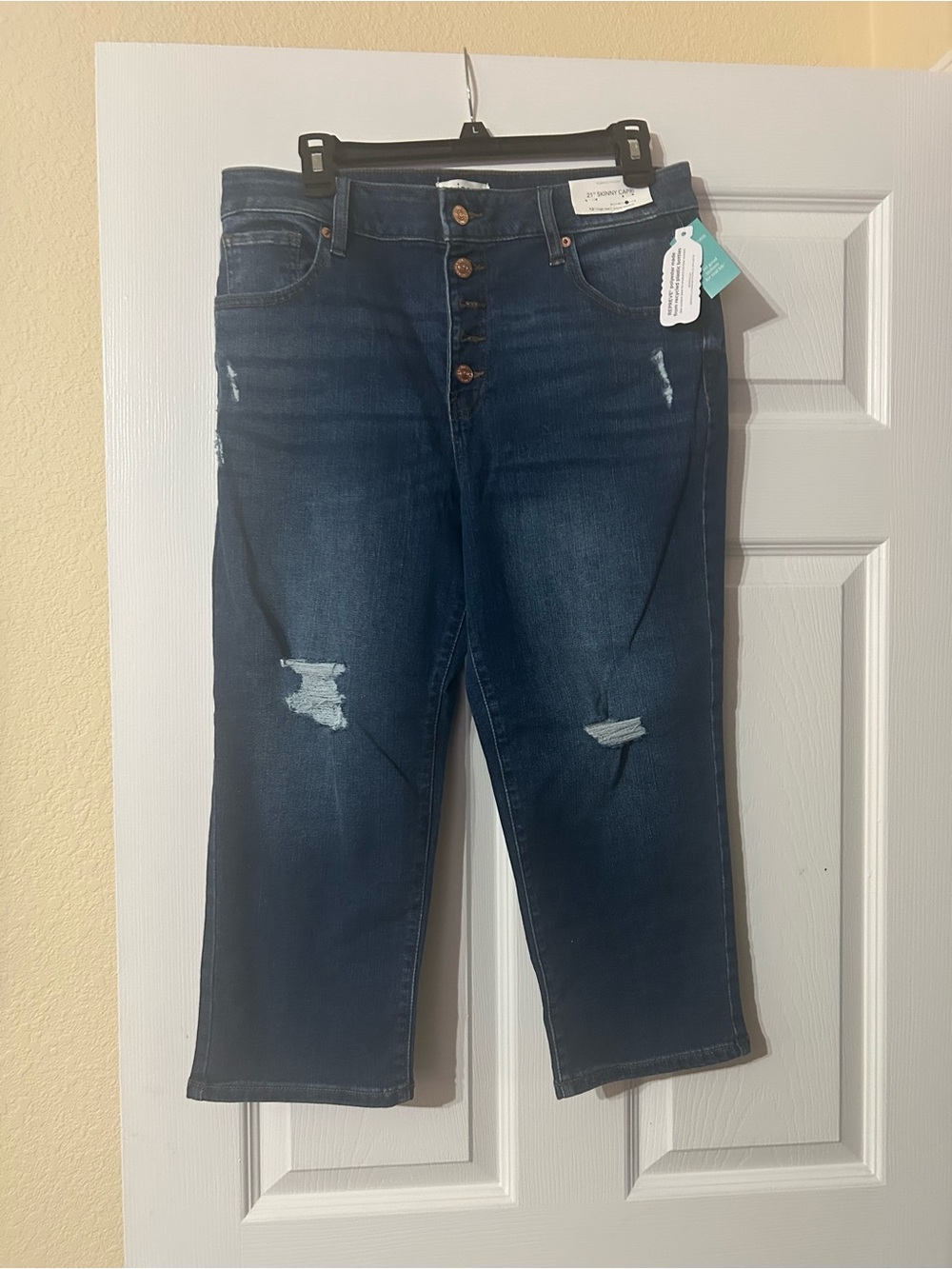 Maurices Dark Blue Distressed Cropped Jeans